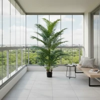 Planta Artificiala Copac Tip Palmier Kentia, 3 tulpini, 30 frunze, 190 cm, Verde, cu Ghiveci