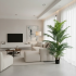 Planta Artificiala Copac Tip Palmier Kentia, 3 tulpini, 30 frunze, 190 cm, Verde, cu Ghiveci [2]