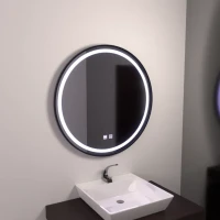 Oglinda LED Rotunda 60cm, Lucea Touch, Rama Neagra, Sistem Dezaburire, Dimabila