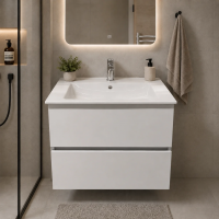 Set Mobilier DUSHANBE pentru Baie, Dulap Lavoar, 2 Sertare, Alb Set Mobilier DUSHANBE pentru Baie, Dulap Lavoar, 2 Sertare, Alb