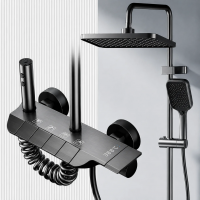 Coloana de dus ATID, Metal, Para Patrata, Efect Ploaie, 3 Functii, Montare Pe Perete, Negru, Accesorii Incluse