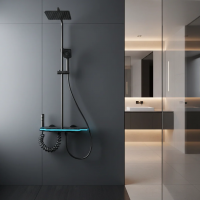 Coloana de dus MARX II, Metal, Para Patrata, Efect Ploaie, 3 Functii, Montare Pe Perete, Negru, Accesorii Incluse