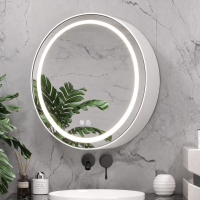Oglinda LED cu Dulap, Rotunda, 10W, 50x50cm, Dezaburire, Rama Neagra, Spatiu de Depozitare