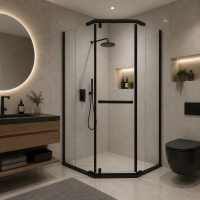 Paravan dus Walk-In 90x90x190 cm, sticla securizata 6 mm, profil metalic rezistent, Transparent si Negru Paravan dus Walk-In 90x90x190 cm, sticla securizata 6 mm, profil metalic rezistent, Transparent si Negru