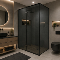 Paravan dus Walk-In 80x100x195cm, Sticla securizata 8 mm, Profil metalic rezistent, Gri Paravan dus Walk-In 80x100x195cm, Sticla securizata 8 mm, Profil metalic rezistent, Gri