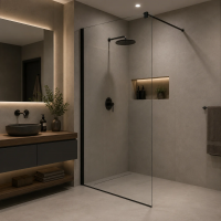 Paravan dus Walk-In 100x195cm, Sticla securizata 8 mm, Profil metalic rezistent, Transparent si Negru Paravan dus Walk-In 100x195cm, Sticla securizata 8 mm, Profil metalic rezistent, Transparent si Negru