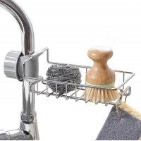 Raft organizator universal pentru bucatarie sau baie, montaj pe robinet, material otel, culoare Argintiu Raft organizator universal pentru bucatarie sau baie, montaj pe robinet, material otel, culoare Argintiu