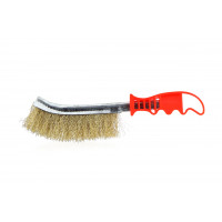 Perie de sarma cu peri sertizati, placati cu alama si maner din platic, lungime totala 25,5 cm Perie de sarma cu peri sertizati, placati cu alama si maner din platic, lungime totala 25,5 cm
