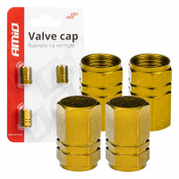 Set 4 capacele auto pentru ventil, din aluminiu, model Hexagon, culoare Galben Set 4 capacele auto pentru ventil, din aluminiu, model Hexagon, culoare Galben
