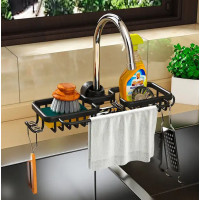 Raft organizator dublu, universal pentru bucatarie sau baie, montaj pe robinet, material otel, culoare Neagra Raft organizator dublu, universal pentru bucatarie sau baie, montaj pe robinet, material otel, culoare Neagra