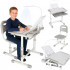 Set birou reglabil pentru copii cu scaun ergonomic, lampa LED USB, blat inclinabil, suport carti si organizator, 70 x 51 cm, culoare gri/alb, pentru scolari si prescolari [2]