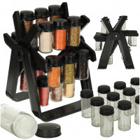 Organizator de condimente cu 18 containere cu suport rotativ pentru bucatarie, culoare neagra Organizator de condimente cu 18 containere cu suport rotativ pentru bucatarie, culoare neagra