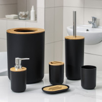 Set Elegant pentru baie format din 6 piese, ABS + lemn, culoare negru/maro Set Elegant pentru baie format din 6 piese, ABS + lemn, culoare negru/maro