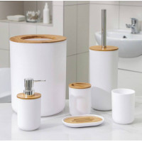 Set Elegant pentru baie format din 6 piese, ABS + lemn, culoare alb/maro Set Elegant pentru baie format din 6 piese, ABS + lemn, culoare alb/maro