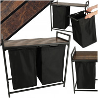 Cos mare de rufe cu doua compartimente, cu raft si blat din lemn, model LOFT, culoare neagra Cos mare de rufe cu doua compartimente, cu raft si blat din lemn, model LOFT, culoare neagra