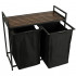 Cos mare de rufe cu doua compartimente, cu raft si blat din lemn, model LOFT, culoare neagra [4]