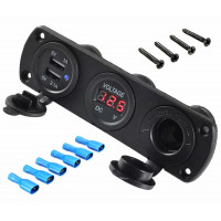 Priza suplimentara impermeabila pentru vehicule Off Road, ATV, SSV, tensiune 12V, 2 x USB si Voltmetru Priza suplimentara impermeabila pentru vehicule Off Road, ATV, SSV, tensiune 12V, 2 x USB si Voltmetru