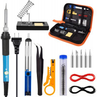 Set Profesional 15 Piese pentru Lipire – Pistol de Lipit, Suport cu Arc, Varfuri Interschimbabile, Pompa cositor, Penseta si Accesorii Complete in Husa Portabila