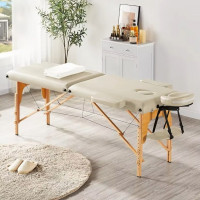 Masa de masaj pliabila, 2 zone, cadru lemn, spuma 5cm, inaltime 55-76cm, piele ecologica, dimensiuni 60x213cm, culoare Crem Masa de masaj pliabila, 2 zone, cadru lemn, spuma 5cm, inaltime 55-76cm, piele ecologica, dimensiuni 60x213cm, culoare Crem