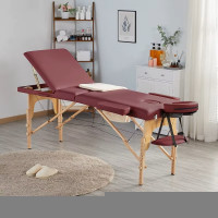 Masa de masaj pliabila, 3 zone, cadru lemn, spuma 5cm, inaltime 55-76cm, piele ecologica, dimensiuni 60x213cm, culoare Burgundy Masa de masaj pliabila, 3 zone, cadru lemn, spuma 5cm, inaltime 55-76cm, piele ecologica, dimensiuni 60x213cm, culoare Burgundy