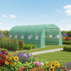 Solar de gradina, dimensiune 500x300x200cm, folie verde PE cu plasa 140g/mp UV, 1 usa, 10 ferestre, teava otel galvanizat de 19mm Solar de gradina, dimensiune 500x300x200cm, folie verde PE cu plasa 140g/mp UV, 1 usa, 10 ferestre, teava otel galvanizat de 19mm