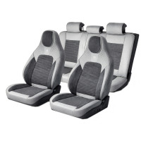 Set huse scaune auto Premium, model BLAZE Elite, design Sportiv,  universale, ergonomice, Piele Ecologica cu insertii textile, culoare Gri/Crem
