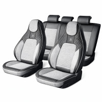 Set huse scaune auto Premium, model BLAZE Prime, design Sportiv, universale, ergonomice, Piele Ecologica cu insertii textile, culoare Negru/Gri Set huse scaune auto Premium, model BLAZE Prime, design Sportiv, universale, ergonomice, Piele Ecologica cu insertii textile, culoare Negru/Gri