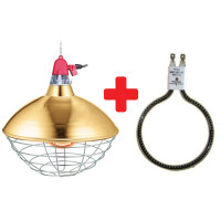 Lampa carbon incalzire ferma de pui cpt 300 de Ø30cm cu grila 15cm si cablu 2.5m, stecher comutaret on/off, lant 2m + filament Lampa carbon incalzire ferma de pui cpt 300 de Ø30cm cu grila 15cm si cablu 2.5m, stecher comutaret on/off, lant 2m + filament