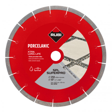 Disc diamantat pt. Ceramica dura, portelan gros >2cm pt. terase, 250x25.4 (mm), SPL 250 EXT SuperPro - RUBI-40910 [1]