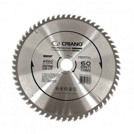 Disc Premium TCT - panza de fierastrau circular pentru taiat lemn, 260x30/25,4/20 cu 60 dinti din carbura de tungsten (vidia) - DXDY.PW260-60 [1]