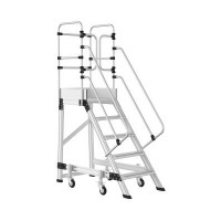 Scara industriala din aluminiu cu 4 trepte si 1 platforma, cu roti automate cu arc, h=125(cm) platforma, inaltime lucru 3,5(m) - CNO-SME-SRA125