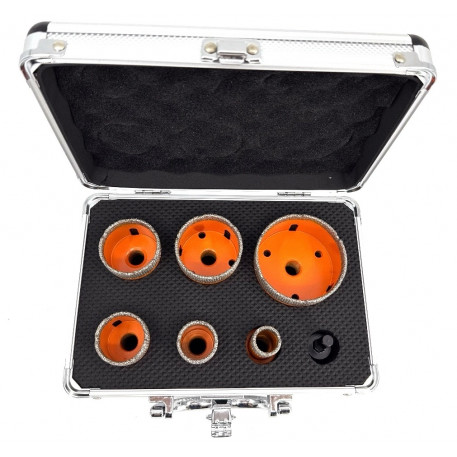 Set carote diamantate pt. gresie portelanata & piatra - diam. 20, 28, 35, 43, 50, 68 mm - 3DTECH - Super PREMIUM - DXDY.NEODRILL.BigSet [1]