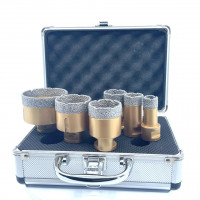 Set carote diamantate pt. gresie portelanata & piatra - diam. 20, 28, 35, 43, 50, 68mm Premium - DXDY.GOLDrill.BigSet
