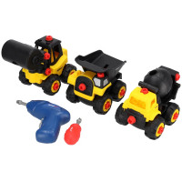 Set de 3 vehicule de asamblat cu o șurubelniță și o șurubelniță electrică