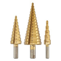 Burghie in trepte 4-12, 4-20, 4-32 mm, TiN, set de 3 bucati. Burghie in trepte 4-12, 4-20, 4-32 mm, TiN, set de 3 bucati.