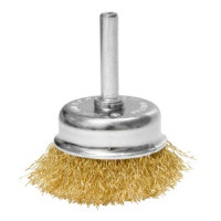 Perie tip cupa 50 mm, sirma incretita, placata cu alama, cu tija de 6 mm Perie tip cupa 50 mm, sirma incretita, placata cu alama, cu tija de 6 mm