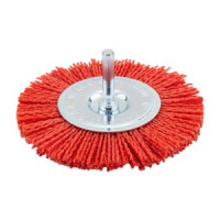 Perie tip roata 100 mm, nylon, cu tija de 6 mm, pentru lemn Perie tip roata 100 mm, nylon, cu tija de 6 mm, pentru lemn