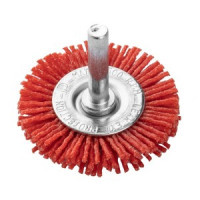 Perie tip roata 75 mm, nylon, cu tija de 6 mm, pentru lemn