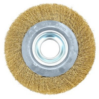 Perie tip roata din sirma incretita placata cu alama, 150 x 32 mm Perie tip roata din sirma incretita placata cu alama, 150 x 32 mm