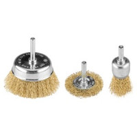 Perii din sirma de otel incretita 25, 50, 75 mm, tija 6 mm, set 3 buc (roata, cupa, pensula) Perii din sirma de otel incretita 25, 50, 75 mm, tija 6 mm, set 3 buc (roata, cupa, pensula)