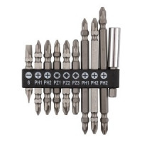 Set de biti reversibili SL6, PH1x2, PH2x3, PZ1/2/3, cu suport magnetic 60 mm, 10 buc. Set de biti reversibili SL6, PH1x2, PH2x3, PZ1/2/3, cu suport magnetic 60 mm, 10 buc.