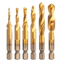 Set de burghie filetare, HSS TiN, M3 - M10, Hex, 6 buc.