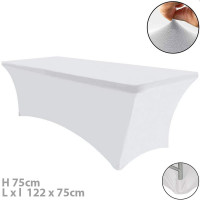 Husa masa evenimente, Quasar & Co.®, fata de masa catering, elastica, cu sistem de prindere, dreptunghiulara, 122 x 75 x 75 cm, poliester, alb