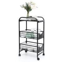 Raft universal depozitare, Quasar & Co.®, cu roti, 3 polite, dreptunghiular, 24 x 36 x 64 cm, metal, negru