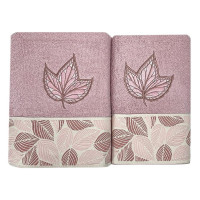 Set 2 prosoape, Quasar & Co.®, model Luxury F, broderie si banda tesuta, 100% bumbac, 450 g/mp, 50 x 90/70 x 140, roz