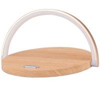 Lampa cu incarcare wireless si suport telefon, Quasar & Co.®, 3 functii, QI 10W, veioza cu 3 intensitati lumina, ABS, natur