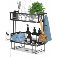 Raft depozitare peste bazinul de toaleta, Quasar & Co.®, 2 etajere, prindere prin lipire, metal, 31.8 x 15.6 x 35.5 cm, negru