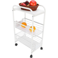 Raft universal depozitare, Quasar & Co.®, cu roti, 3 polite, dreptunghiular, 24 x 36 x 64 cm, metal, alb