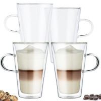 Set 4 cani cu pereti dubli Quasar & Co.®, 400 ml, termorezistente, model drept, transparent