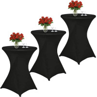Set 3 huse masa evenimente, Quasar & Co.®, huse elastice, fete de masa elastice pentru masa cocktail, d 75-85 cm, h 110-120 cm, negru